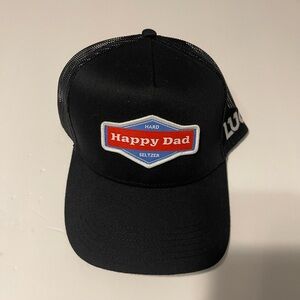 Happy Dad Seltzer - LUG Hockey Collab Black Stapback Mesh Trucker Hat Cap NWT